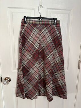 Plaid A-Line Midi Skirt - Red & Gray